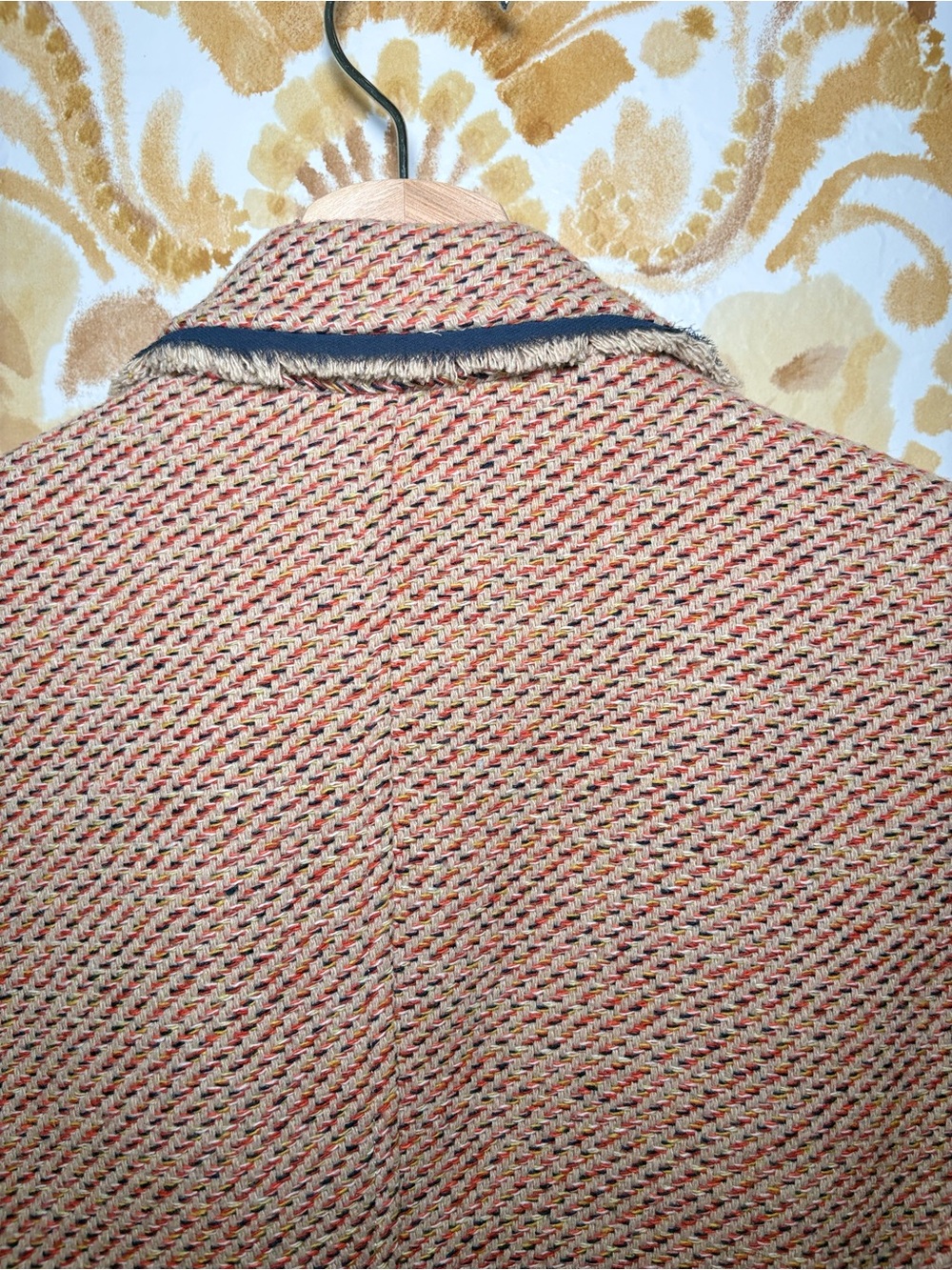 Anne Klein Tweed Blazer Jacket Pink Navy Trim Frayed Edge Career Preppy - Picture 12 of 14